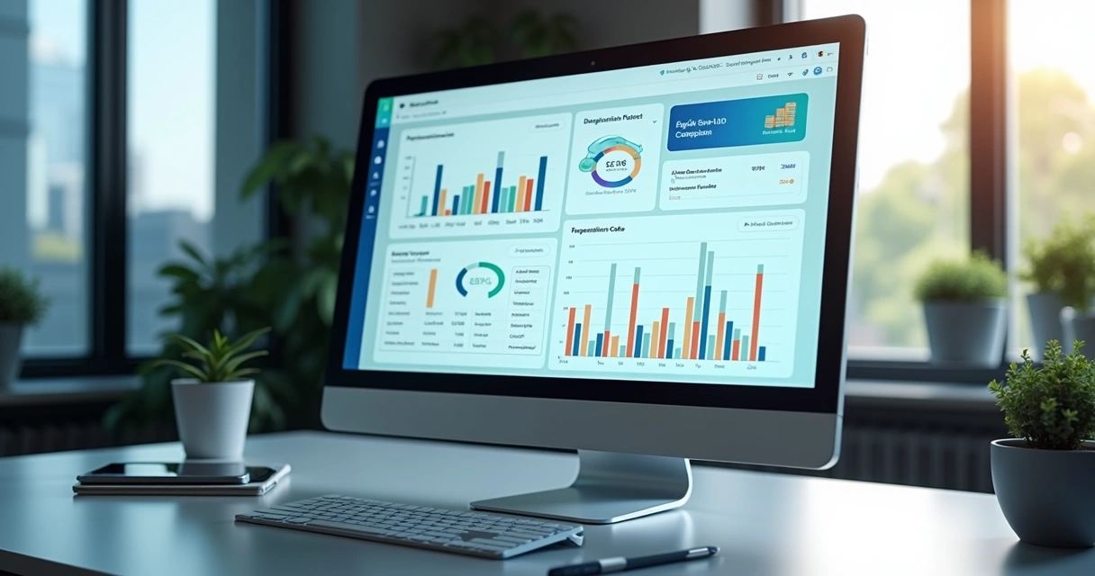 Representação de uma tela digital com gráficos e dados de comissionamento em plataforma de afiliados